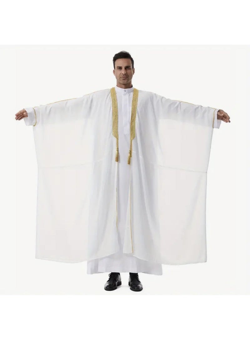 الهديل قفطان عربية للرجال - جلبة بيضاء تقليدية، خفيفة وأنيقة، مناسبة لرمضان وعيد الفطر والملابس الإسلامية للصلاة - Image 3